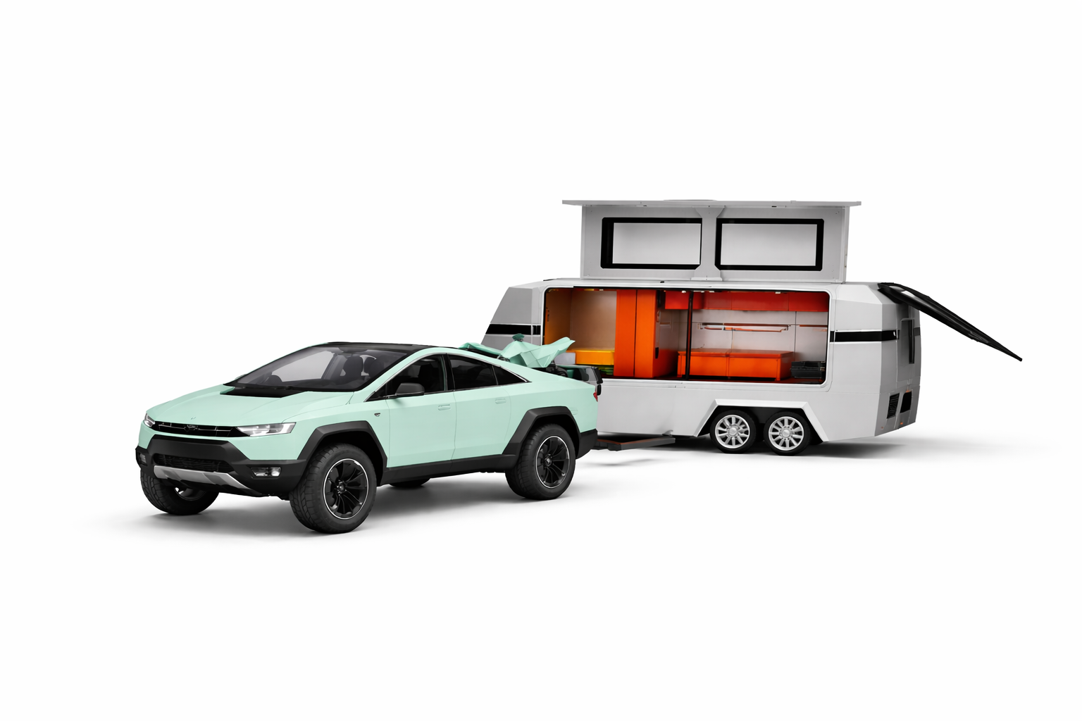 Tesla Cybertruck Pickup & Detachable Camper – High-Detail Metal Series 1:32