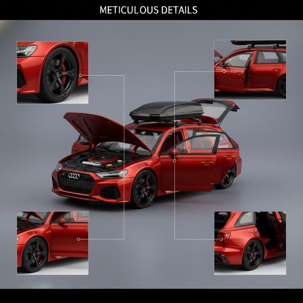 Audi RS6 High-Detail Metal Model with Black Cargo Carrier – 1:32 Scale