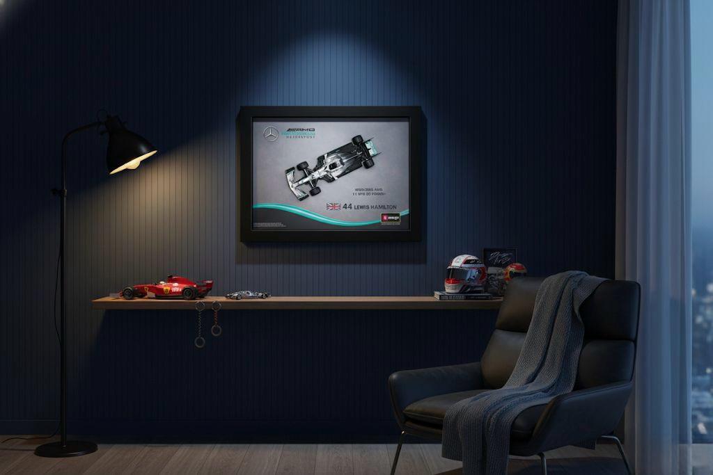 1:43 Scale Mercedes-AMG F1 3D Shadow Box Frame – Lewis Hamilton Edition Diecast Wall Display