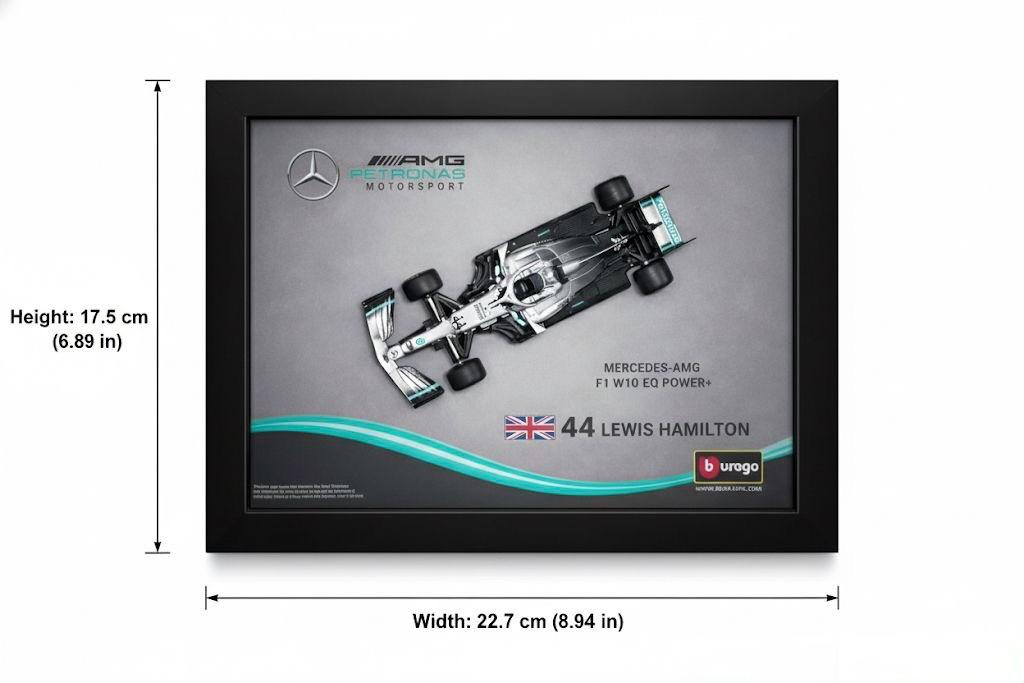 1:43 Scale Mercedes-AMG F1 3D Shadow Box Frame – Lewis Hamilton Edition Diecast Wall Display