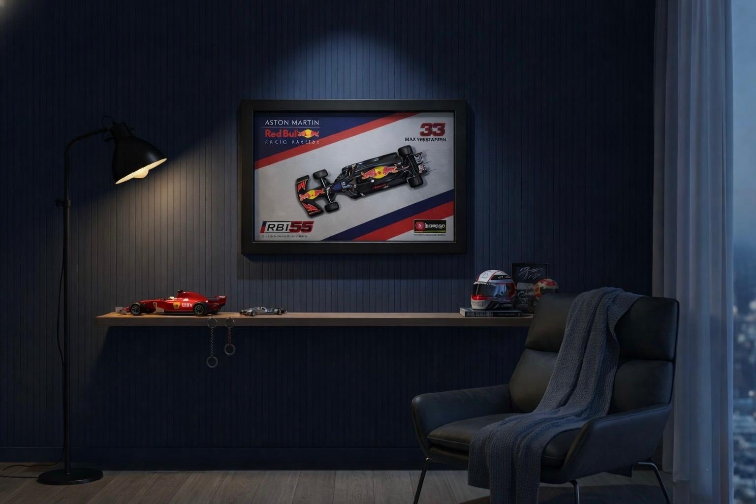 1:43 Scale Red Bull Racing 3D Shadow Box Frame – Max Verstappen Collector’s Edition Diecast Wall Display