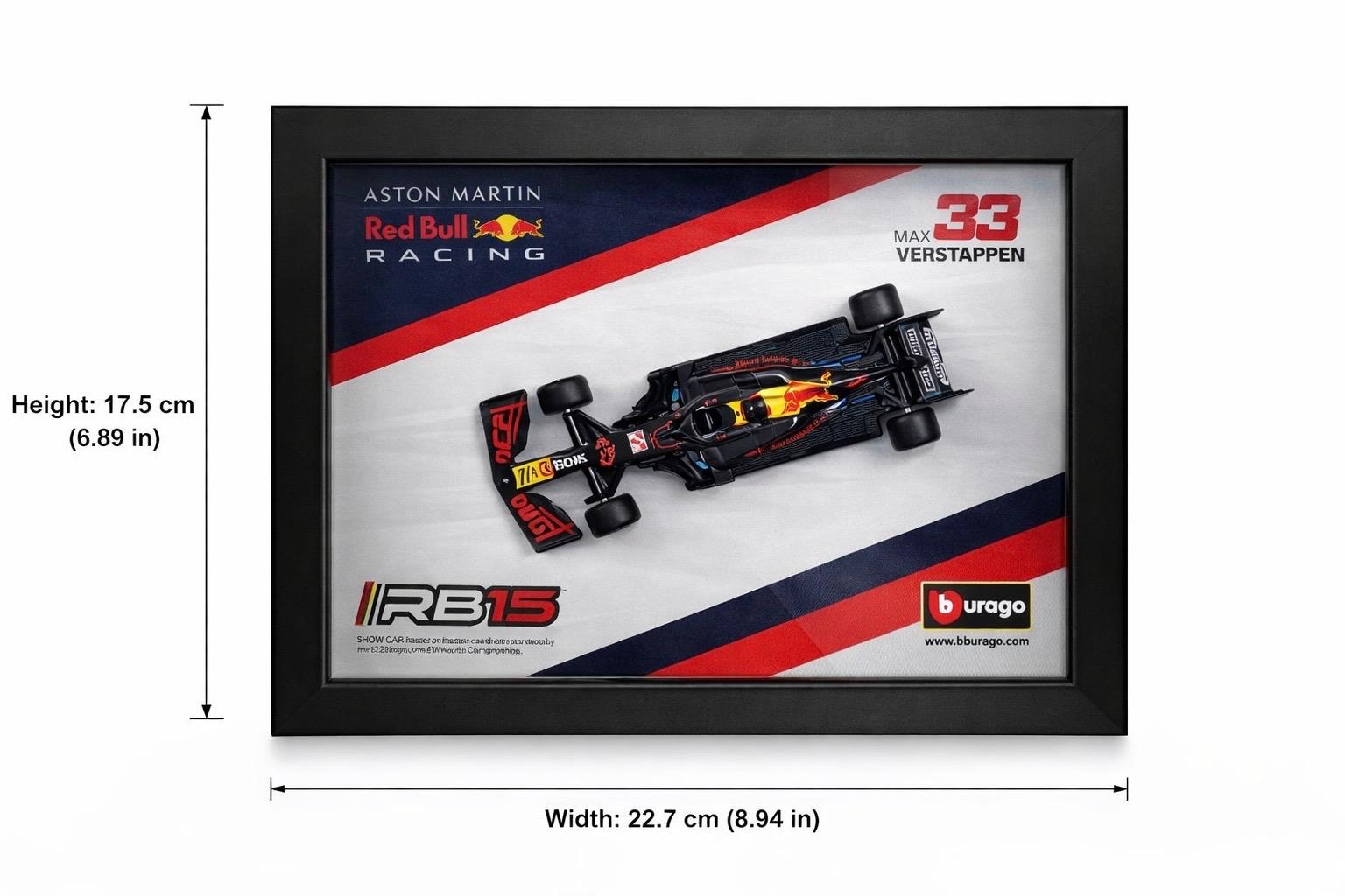 1:43 Scale Red Bull Racing 3D Shadow Box Frame – Max Verstappen Collector’s Edition Diecast Wall Display