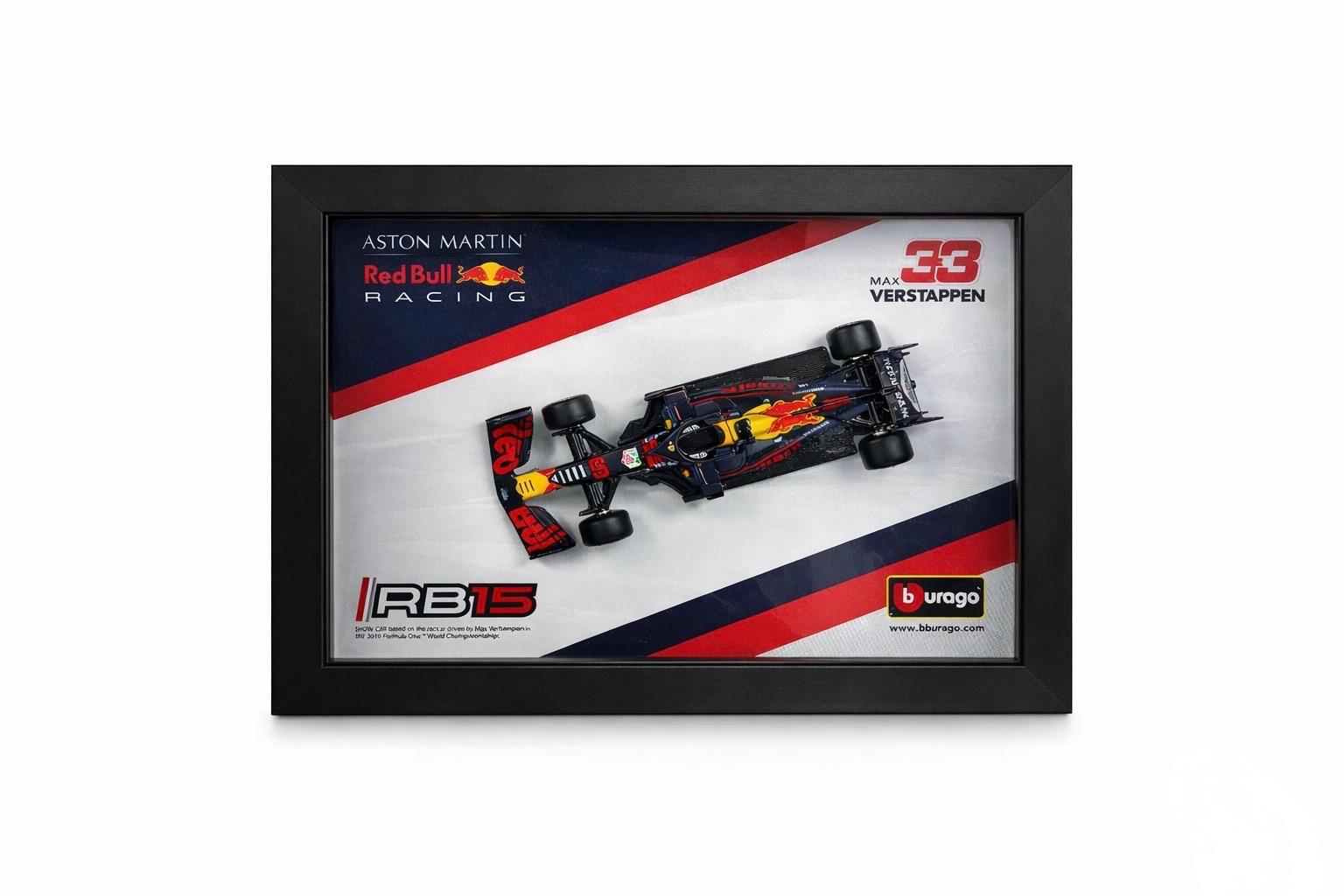 1:43 Scale Red Bull Racing 3D Shadow Box Frame – Max Verstappen Collector’s Edition Diecast Wall Display