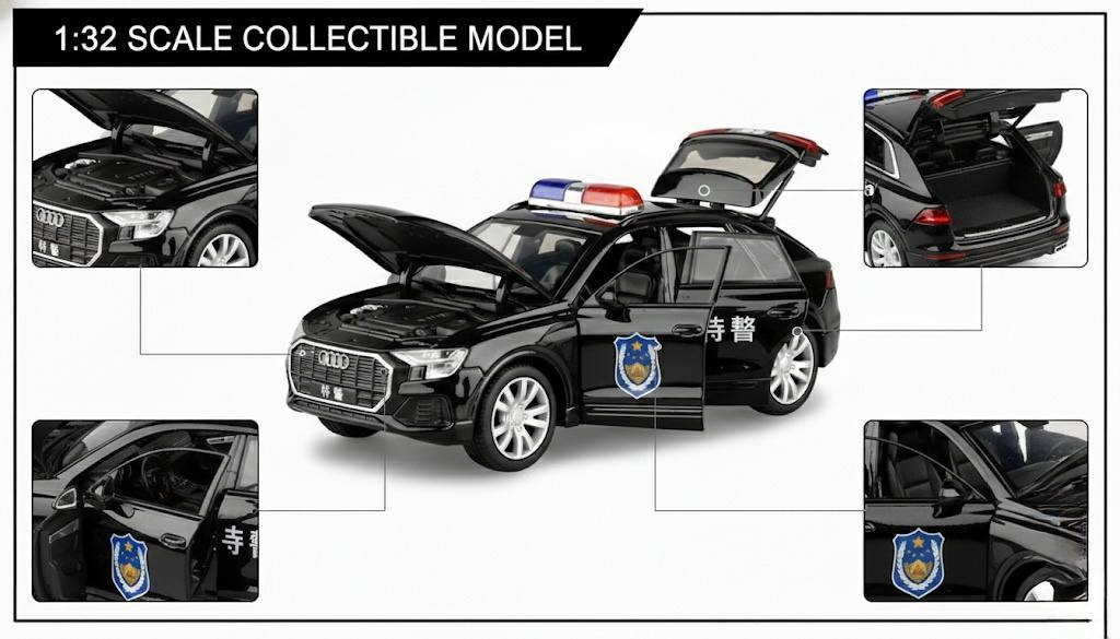 Audi Q8 Precision Metal Police Model – 1:32 Scale High-Detail Diecast