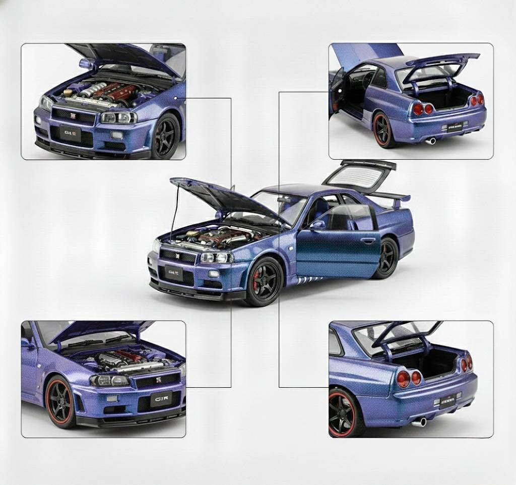 Nissan Skyline R34 Precision Metal Model – 1:24 Scale High-Detail Diecast