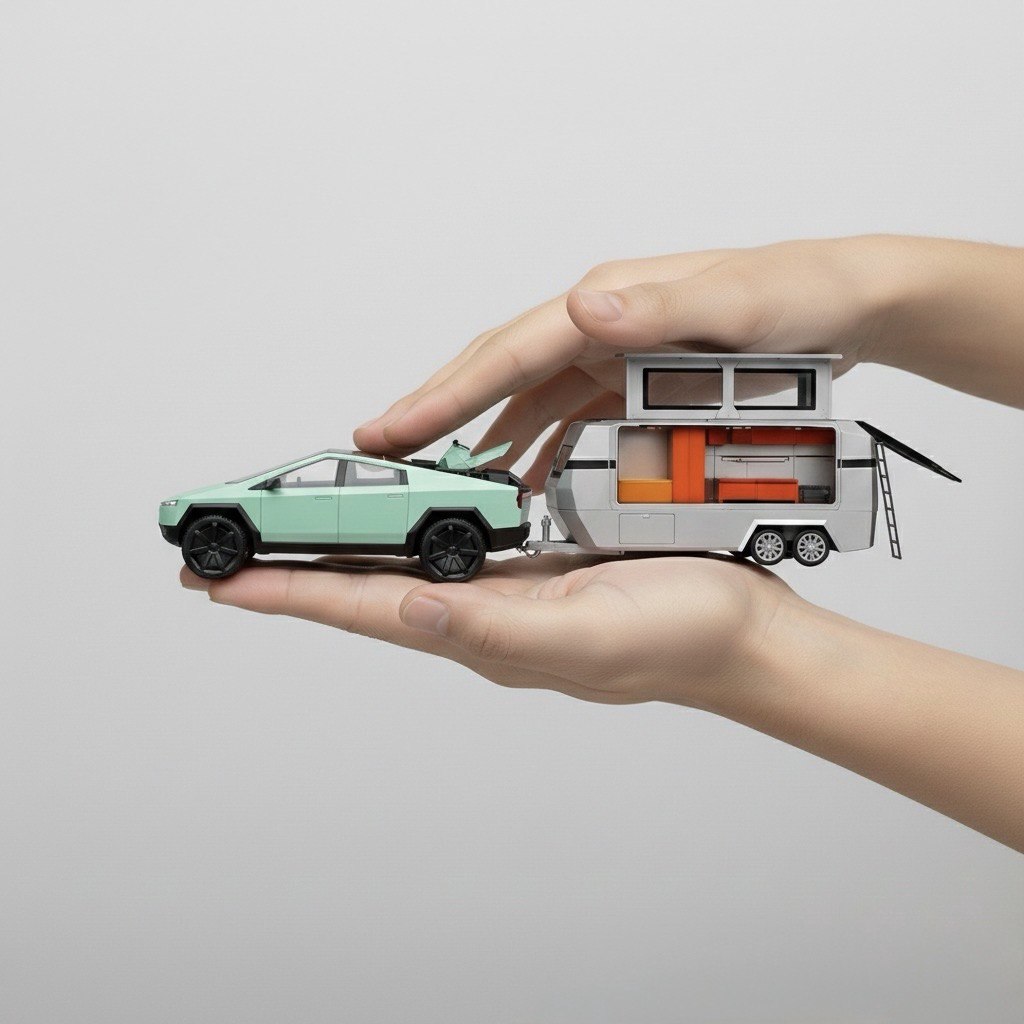 Tesla Cybertruck Pickup & Detachable Camper – High-Detail Metal Series 1:32
